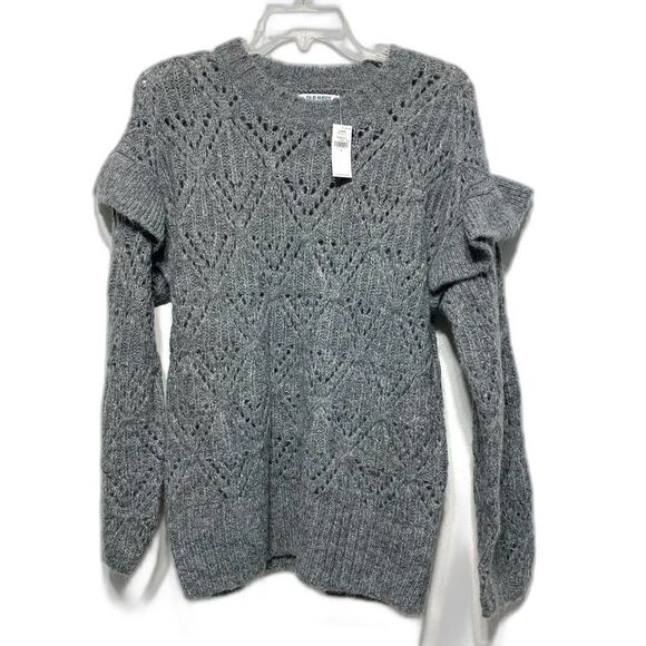 NWT Old Navy Wool Blend Gray Ruffle Round Neck Long Sleeve Sweater sz Small - Picture 1 of 7